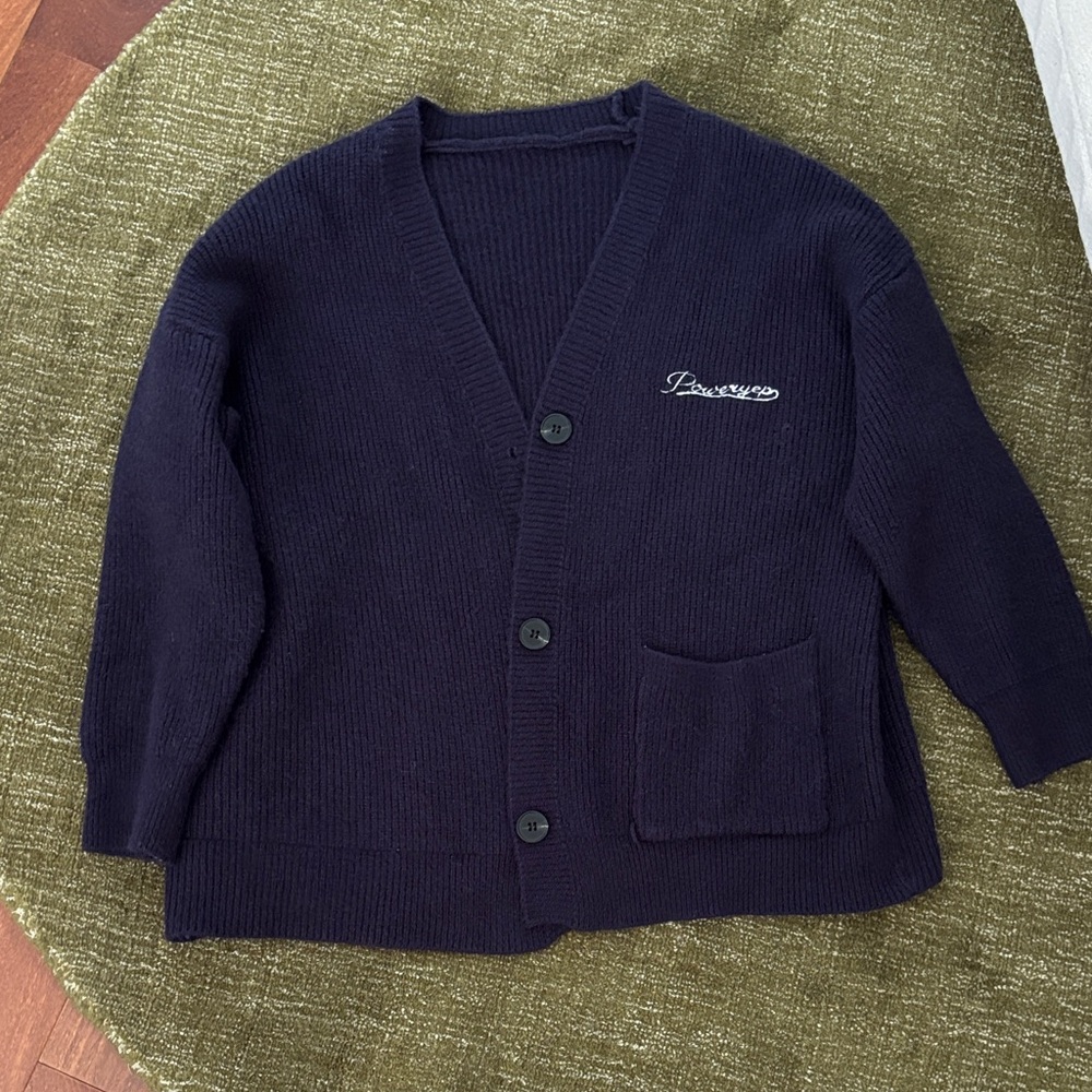 Navy Blue oversized Cardigan with Embroidered Logo